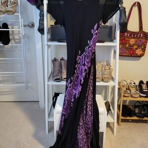 American Angel Black Maxi Dress with Purple Floral Design